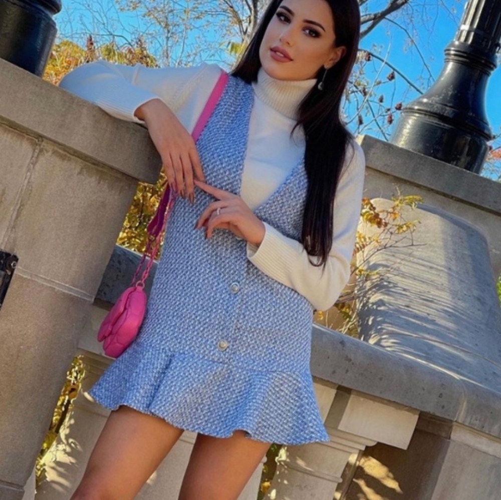 Zara RUFFLED TEXTURED PINAFORE DRESS - Picture 9 of 17